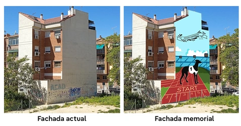 Imagen de cómo cambiaría el impacto visual de esta fachada y entorno con un bonito grafiti 